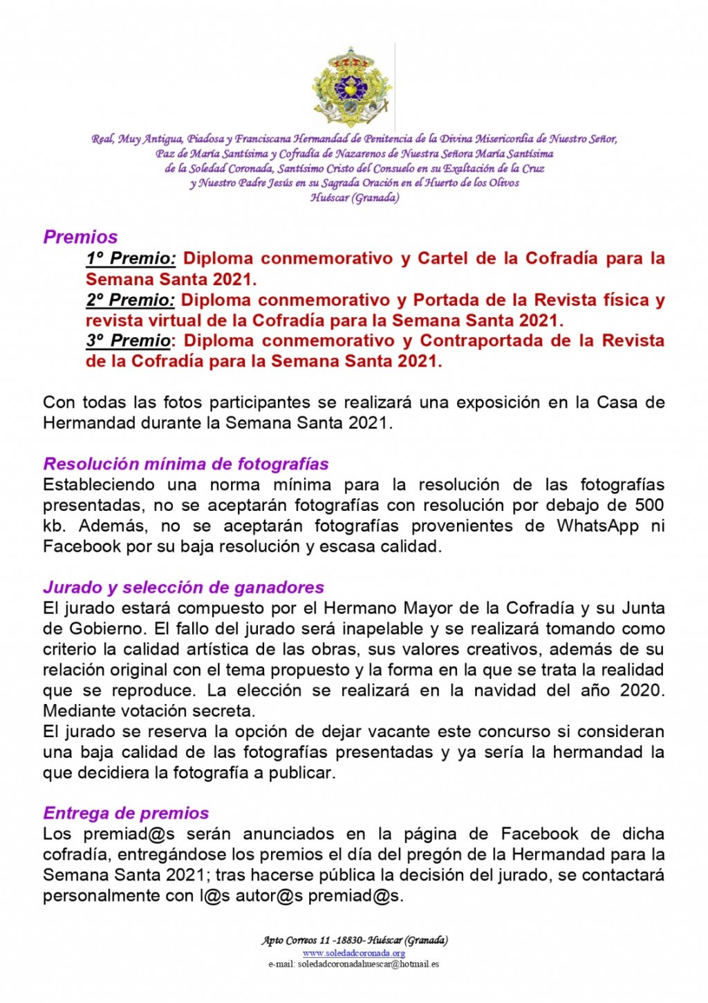 III CONCURSO DE FOTOGRAFIA COFRADE SOLEDAD CORONADA 2020