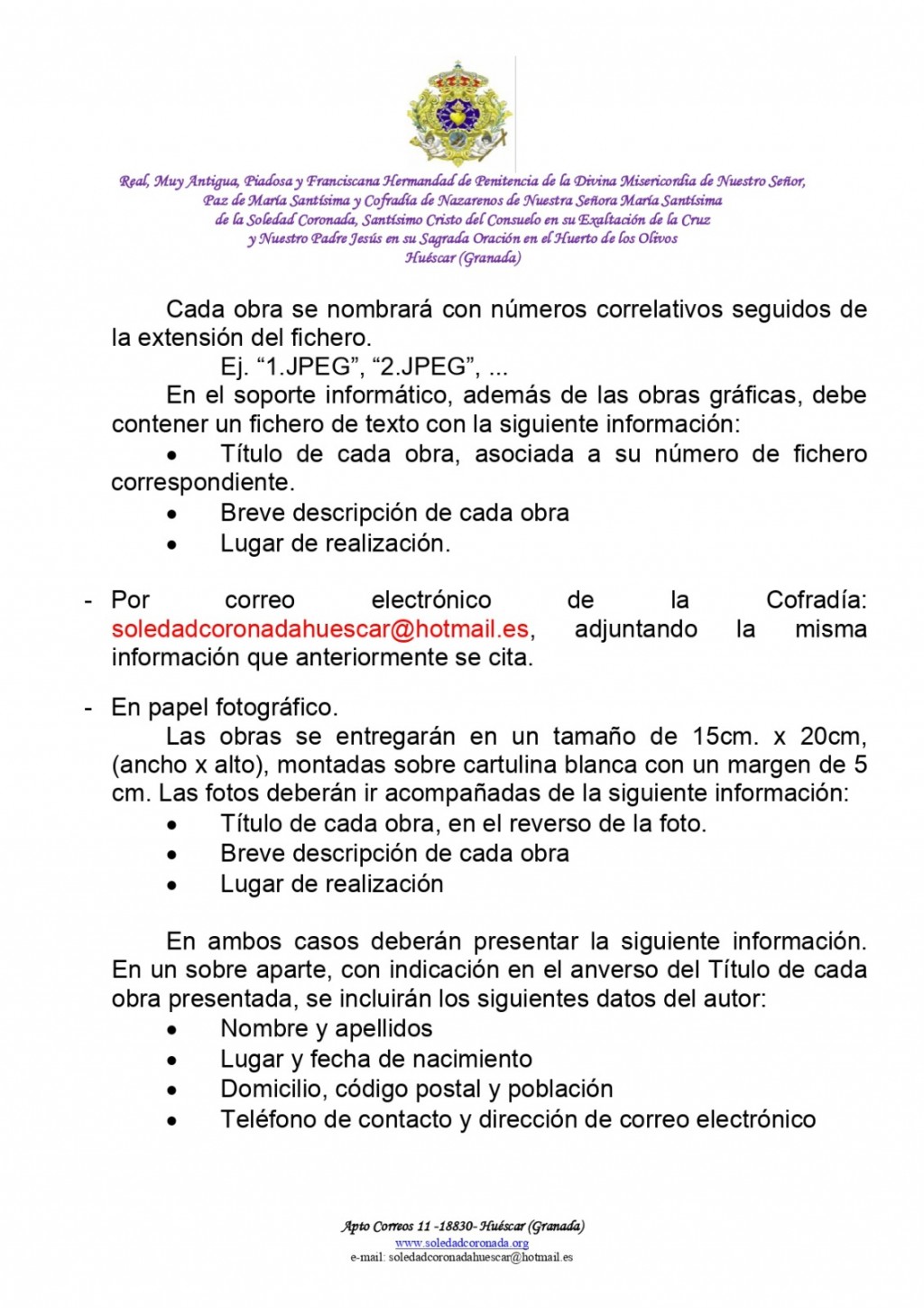 III CONCURSO DE FOTOGRAFIA COFRADE SOLEDAD CORONADA 2020
