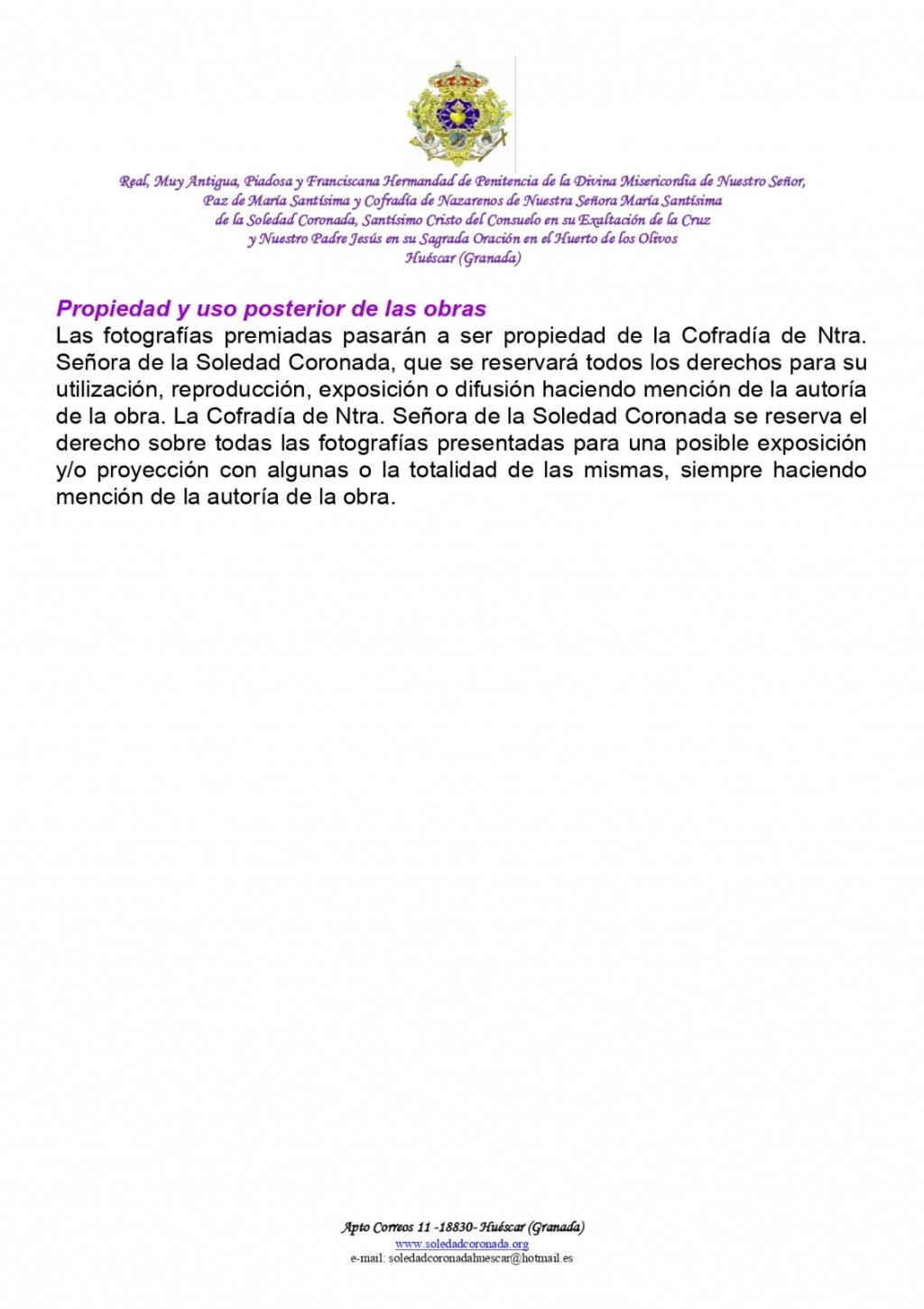 III CONCURSO DE FOTOGRAFIA COFRADE SOLEDAD CORONADA 2020